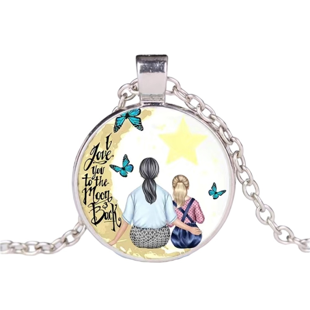 Mother and Daughter Pendant Silver Necklace